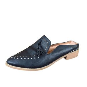 Mi Im Studded Tassel Women Mule Sz 8 Western Fashion Black Faux Leather Slip On